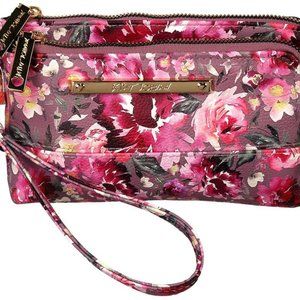 Betsey Johnson pink floral pouch wristlet bag NWT